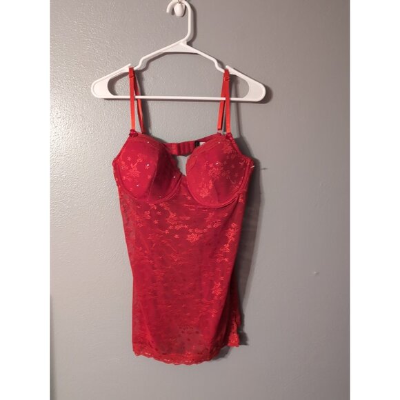 Passion Forever Red padded Bra Lace Lingerie Night Gown Size XL - Picture 1 of 8
